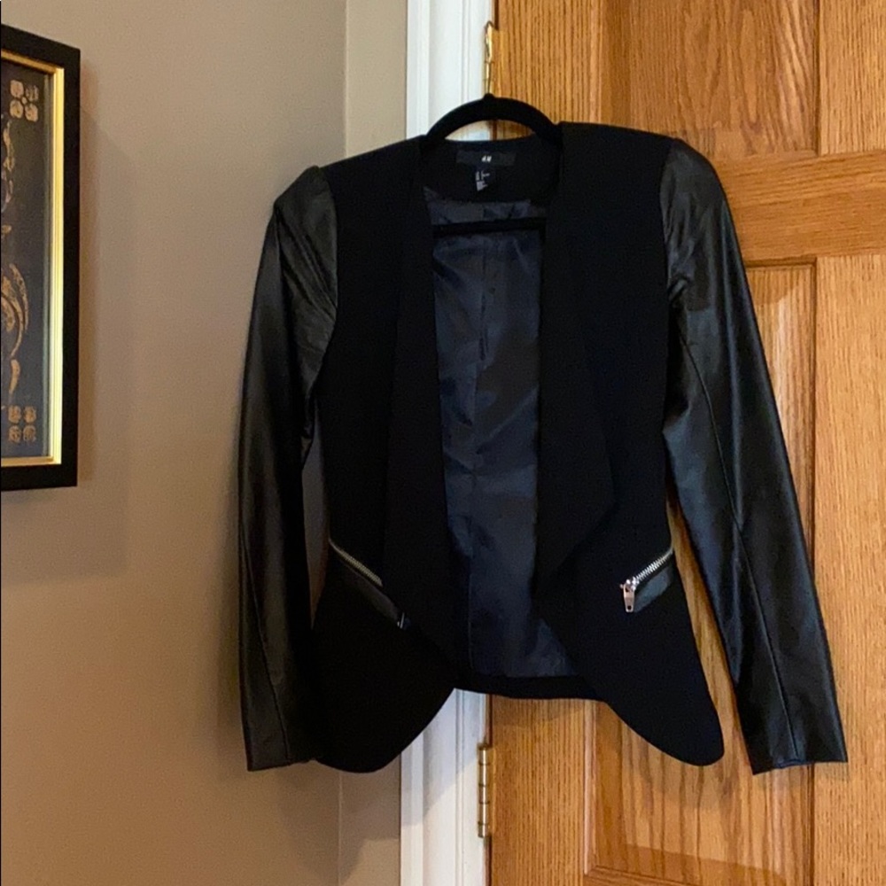 Black blazer with leather detail